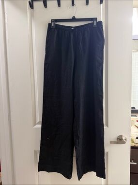 A New Day Linen Blend Black Wide-Leg Elastic-Waist Sweatpants